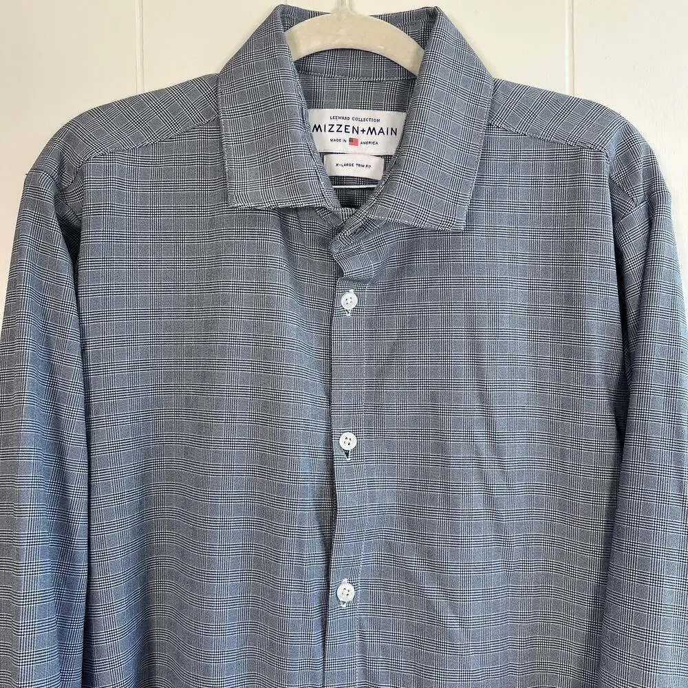 Mizzen & Main Gray Checkered Long Sleeve Button Down XL Trim Fit Mens